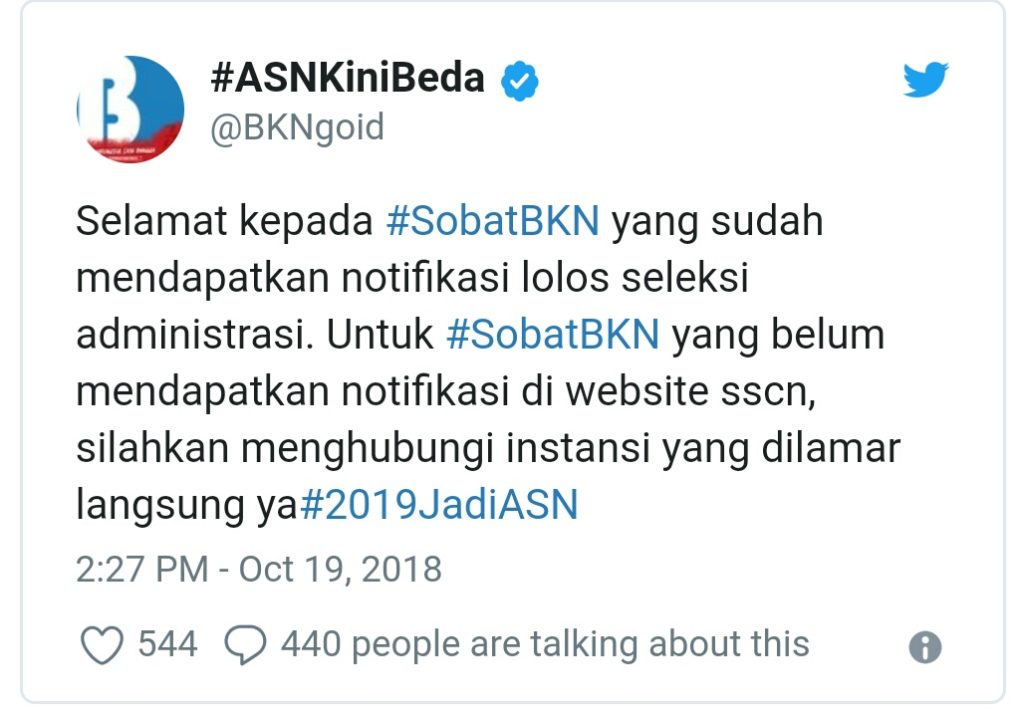 Hasil Seleksi Administrasi CPNS 2018 sscn.bkn.go.id