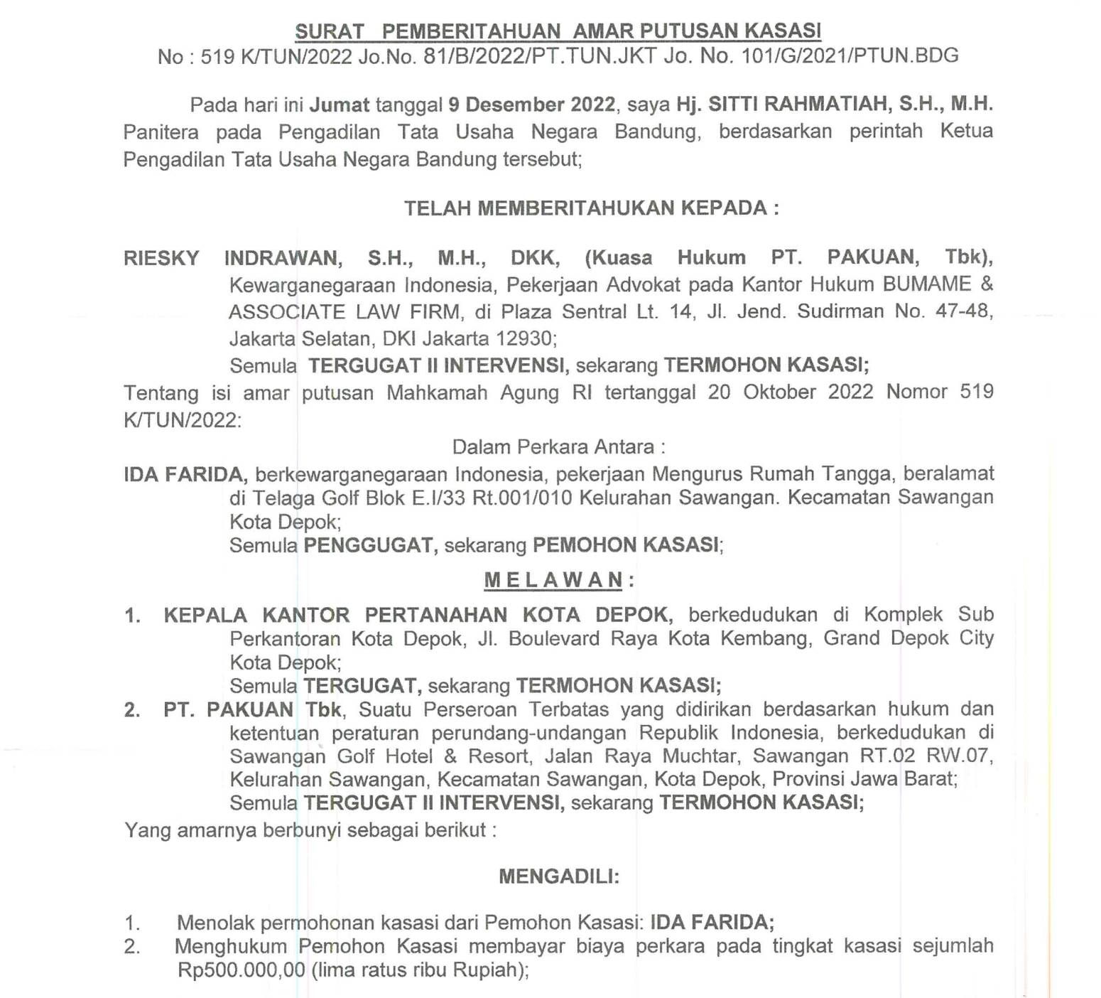 Ilustrasi putusan Shila Sawangan Bermasalah